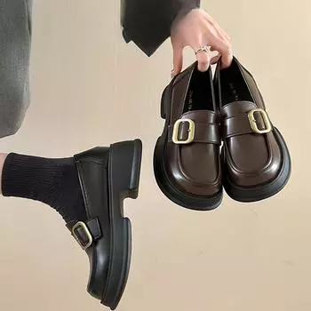 Кожаные черные кожаные туфли женские туфли весенние новые туфли на платформе с одной педалью лоферы женские туфли Мэри Джейн 35