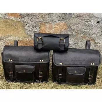 Кожаные черные седельные сумки Мотоциклетная сумка Три сумки Pannier Седельные сумки Набор из трех сумок для Sportscaster чёрный