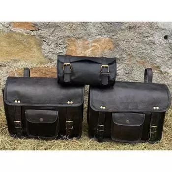 Кожаные черные седельные сумки Мотоциклетная сумка Три сумки Pannier Седельные сумки Набор из трех сумок для Sportscaster чёрный