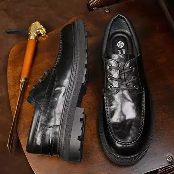 Кожаные деловые повседневные мужские туфли на платформе, модные мужские низкие туфли с большим носком, черные рабочие туфли для инструментов Tide 38 чёрный