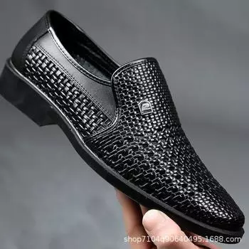 Кожаные деловые сандалии для мужчин Дышащие лоферы Офисная вечеринка Свадьба Мужская обувь Сетчатые сандалии Мужская обувь 38 чёрный