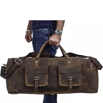 Кожаные дорожные сумки, кожаные дорожные сумки, кожаный дорожный чемодан, кожаные сумки для багажа, кожаные ночные сумки, для мужчин и женщин 28 x 12 x 9.5 in коричневый