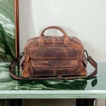 Кожаные дорожные вещевые сумки для мужчин и женщин, ночная сумка из натуральной кожи 20 x 11 x 10 in коричневый