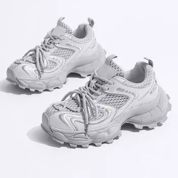 Кожаные дышащие кроссовки-папы из сетки, женские летние новые универсальные кроссовки на толстой подошве, увеличивающие рост, повседневные спортивные 35