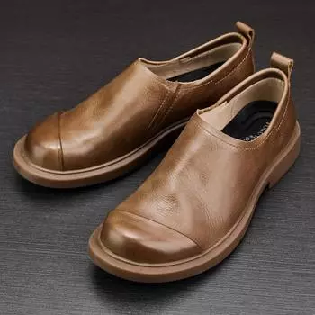 Кожаные дышащие мужские деловые повседневные кожаные туфли с мягкой подошвой, ленивые мокасины для мужчин 38 коричневый