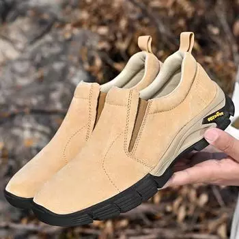 Кожаные дышащие походные ботинки большого размера, мужские повседневные туфли для мужчин, нескользящие и износостойкие дорожные туфли 38 коричневый