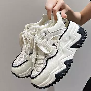 Кожаные дышащие сандалии для папы с отверстиями, женская обувь с отверстиями, летняя новая повседневная спортивная обувь с толстой подошвой, увеличивающая рост 35