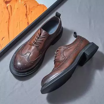 Кожаные дышащие туфли Brock Carved Retro для мужчин, повседневные туфли, свадебные туфли для жениха, британские деловые туфли из кожи 38 чёрный