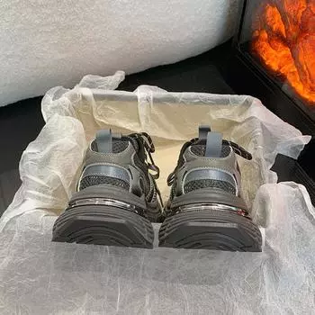 Кожаные дышащие туфли для папы женские 2025 новые красные нишевые модные крутые повседневные кроссовки на платформе 35 красный