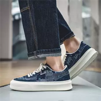 Кожаные дышащие туфли из джинсовой ткани 44 чёрный