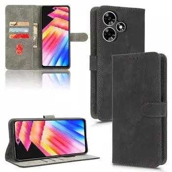 Кожаные флип-чехлы для Infinix Hot 30 30i / Hot 30 Play Чехол для телефона из ПУ с полной защитой корпуса, противоударный, с [блокировкой RFID] крышкой for Infinix Hot 30 (4G) чёрный