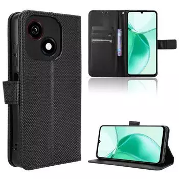 Кожаные флип-чехлы для ZTE Blade A35e Кожаный чехол [Flip Vintage Leather] Кошелек противоударный прочный ретро флип-чехол for ZTE Blade A35e чёрный