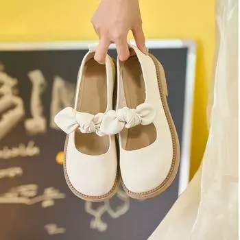 Кожаные французские винтажные туфли Мэри в маленьких кожаных туфлях Женские британские туфли в стиле колледжа 35 хаки