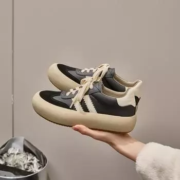 Кожаные грязные туфли с толстой подошвой, белые туфли, женские туфли для досок, туфли с большой головой, ретро-туфли для хлеба 35 чёрный