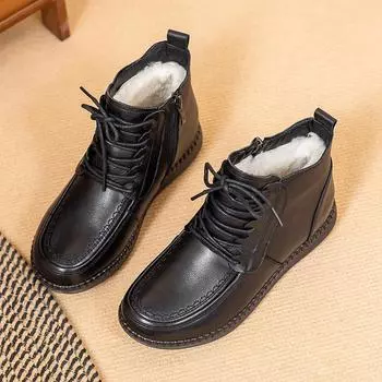 Кожаные хлопковые туфли для пожилых женщин, осенние и зимние бархатные зимние сапоги, кожаные туфли на мягкой подошве для бабушек среднего и пожилого возраста, теплые и нескользящие 35