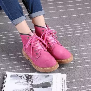 Кожаные короткие сапоги Женские сапоги из коровьей кожи Модные сапоги Ботинки Martin Мужские ретро-сапоги Уличные сапоги для локомотива Нескользящие сапоги для инструмента 35 розовый