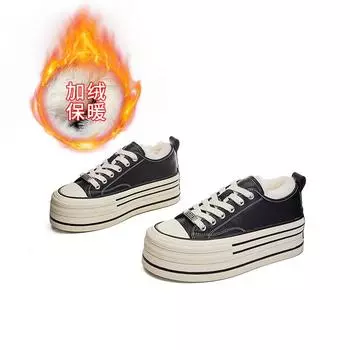 Кожаные кроличьи меховые маленькие белые туфли 2025 года, зимние новые бархатные туфли на толстой подошве, женские универсальные повседневные туфли, увеличивающие рост, женская обувь 35