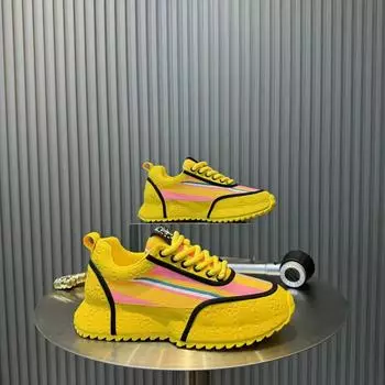 Кожаные кроссовки для бега Мужские повседневные туфли Уличные дышащие Мужские для ходьбы Легкие Удобные Белые кроссовки Теннисные спортивные туфли 39 жёлтый