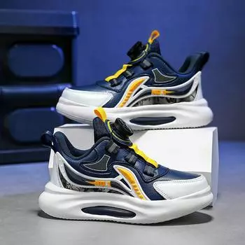 Кожаные кроссовки для мальчиков весна/осень 2024 года — водонепроницаемые, нескользящие, с мягкой подошвой — идеально подходят для занятий спортом среди студентов. 31 темно-синий