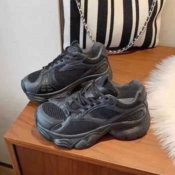 ~ Кожаные кроссовки на толстой подошве 6 см, новая обувь для папы, женские осенние кроссовки для увеличения роста, повседневная спортивная обувь 35