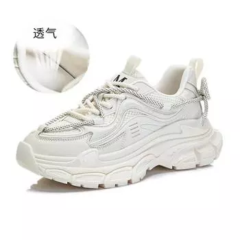 Кожаные кроссовки «папины» женские 2025 весна новые женские кроссовки на платформе в стиле меха женские туфли на танкетке универсальная обувь женская мода 35