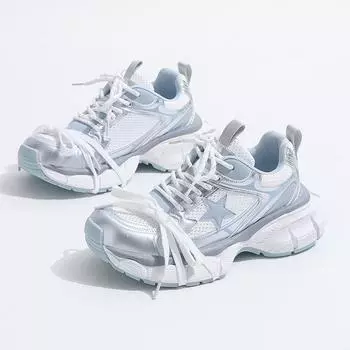 Кожаные кроссовки-папы женские летние новая расцветка тонкая сетка дышащие толстая подошва звезда повседневные спортивные туфли тренд 35