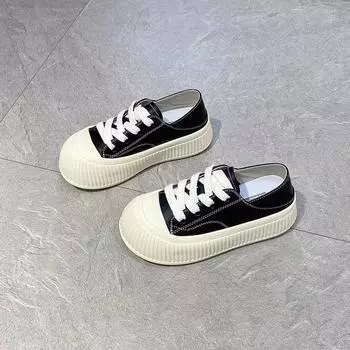 Кожаные кукольные маленькие белые туфли женские весна 2024 новые модели наступают на каблук две носят печенье толстая подошва уродливые универсальные туфли для доски 37 чёрный