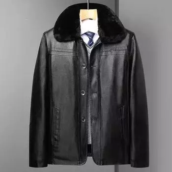 Кожаные куртки для мужчин среднего возраста, кожаные куртки для мужчин среднего и пожилого возраста, зимние кожаные куртки для пап из утолщенного бархата 170