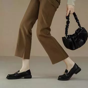 Кожаные лоферы Новые маленькие кожаные туфли в стиле ретро в британском стиле на толстой подошве с квадратной головкой и в студенческом стиле. 34 чёрный