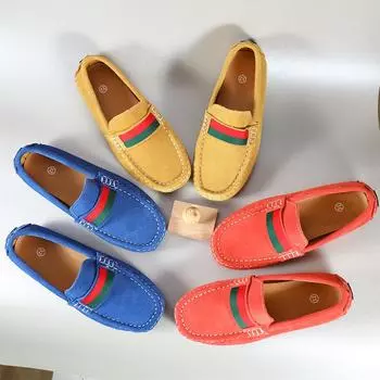 Кожаные лоферы ручной работы для мальчика, повседневные низкие кроссовки без шнуровки, легкие удобные нескользящие туфли на плоской подошве для всех сезонов 26 жёлтый