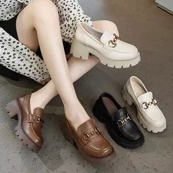 Кожаные лоферы с толстой подошвой Винтажные туфли-лоферы 34 чёрный