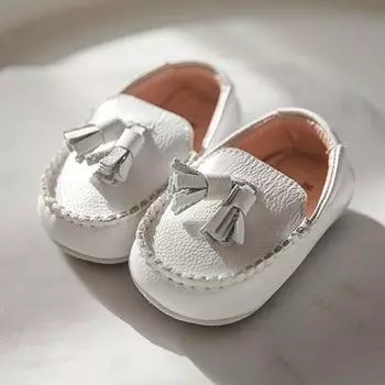Кожаные лоферы унисекс с двумя кисточками Baby Jam, белые-BB247A 150
