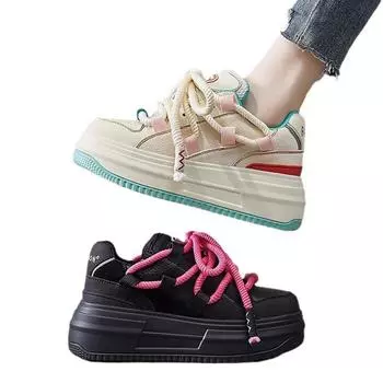 Кожаные маленькие белые туфли на платформе женские туфли Muffin Shoes Весенние новые универсальные туфли для увеличения роста Board Shoes Повседневная спортивная обувь 35