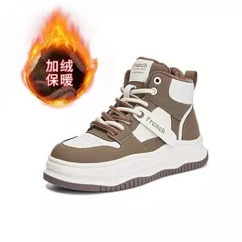 Кожаные маленькие белые туфли женские 2025 зима новые высокие бархатные кеды женские повседневные увеличивающие рост туфли на платформе универсальная женская обувь 35