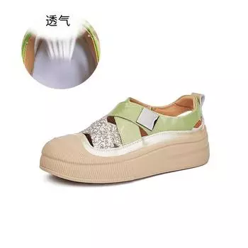 Кожаные маленькие белые туфли женские 2025 лето новые полые дышащие повседневные туфли на толстой подошве с увеличением роста туфли на платформе высококлассная женская обувь 35