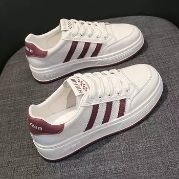 Кожаные маленькие белые туфли женские 2025 новые туфли для прыжков на весну популярные туфли на толстой подошве женские спортивные и повседневные туфли на плоской подошве 35 красный