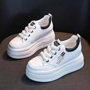 Кожаные маленькие белые туфли женские новые с внутренней платформой одинарные туфли маффины спортивная обувь маленькая повседневная обувь 33