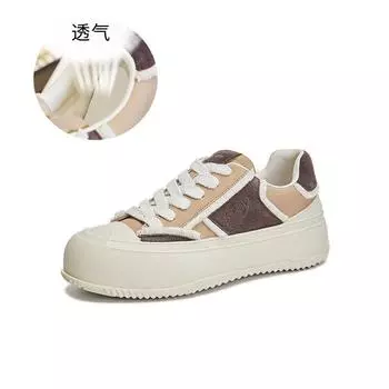 Кожаные маленькие белые туфли женские весна 2025 новые ретро повседневные туфли на платформе туфли на высокой платформе женская мода контрастные женские туфли 35