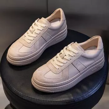 Кожаные маленькие белые туфли женские весна 2025 новые кексы и повседневные одинарные туфли толстая подошва усиливающая неглубокий носок универсальные женские туфли прилив 35