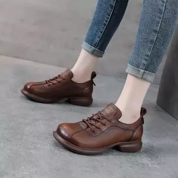 Кожаные маленькие кожаные туфли с одинарным низким берцем, женские лоферы на шнуровке 40 чёрный