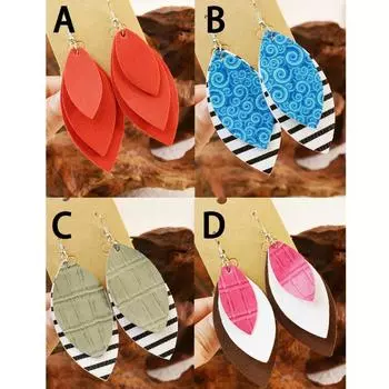 Кожаные многослойные серьги, вогнутая и выпуклая фактура, классические градиентные серьги-подвески в форме маркизы