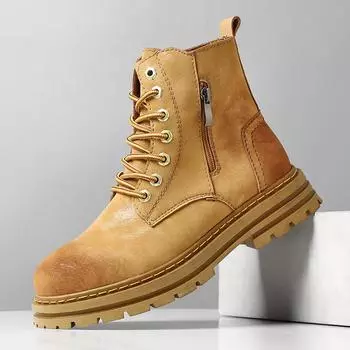 Кожаные модные мотоциклетные ботинки на шнуровке, классические ботинки класса люкс для пустыни, новое поступление 2024 года, высокие мужские дорожные туфли для отдыха на открытом воздухе 38 чёрный
