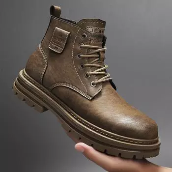 Кожаные модные высокие прогулочные ботинки мужские классические удобные мотоциклетные ботинки люксовые брендовые мужские уличные ботильоны 39 чёрный