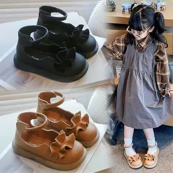 Кожаные мокасины для девочек, школьная вечеринка для девочек, обувь Мэри Джейн для девочек, ортопедическая обувь, подарок на Рождество и день рождения EU:27 чёрный