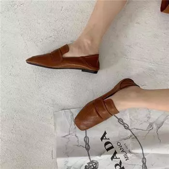 кожаные мокасины для женщин плоские туфли с квадратным носком без застежек неглубокие удобные повседневные женские туфли-мюли обувь для вождения на вечеринку 35 бежевый