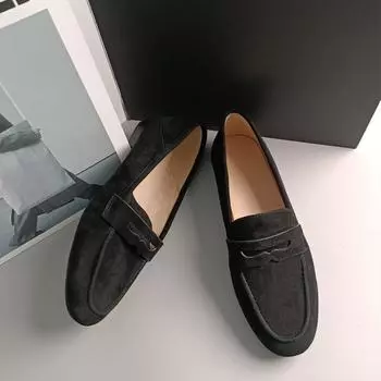 Кожаные мокасины, женская обувь для поездок на работу на весну и осень, мягкая подошва, круглый носок, мягкий носок, низкий каблук, гороховые туфли 40 чёрный