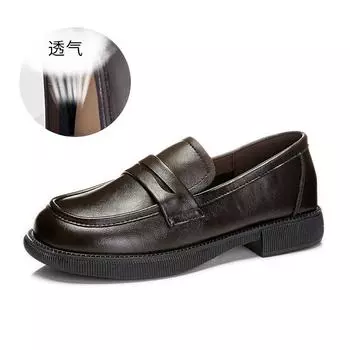 Кожаные мокасины женские 2025 весна новые легкие туфли на низком каблуке однотонные женские туфли в британском стиле для девочек маленькие кожаные туфли женские 35