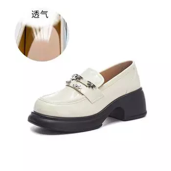 Кожаные мокасины женские 2025 весна новые женские одинарные туфли женские черные кожаные туфли на толстом каблуке женские туфли в британском стиле 35