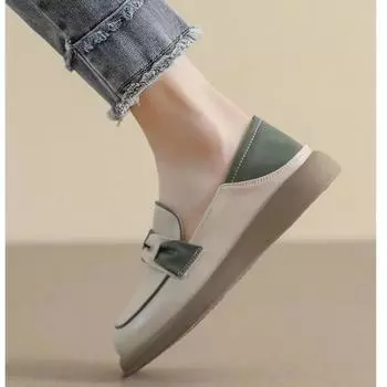 Кожаные мокасины женские осенние повседневные рабочие туфли на плоской подошве маленькие кожаные туфли для беременных женщин с мягкой подошвой на одной педали 35 абрикосовый