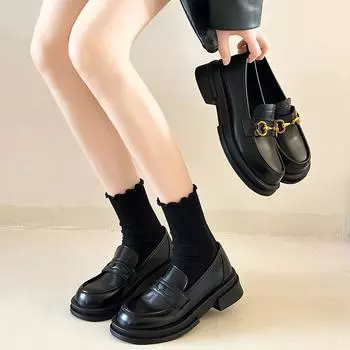 Кожаные мокасины женские весенние новые японские туфли Мэри Джейн маленькие кожаные туфли с одной педалью и пряжкой одинарные туфли 35
